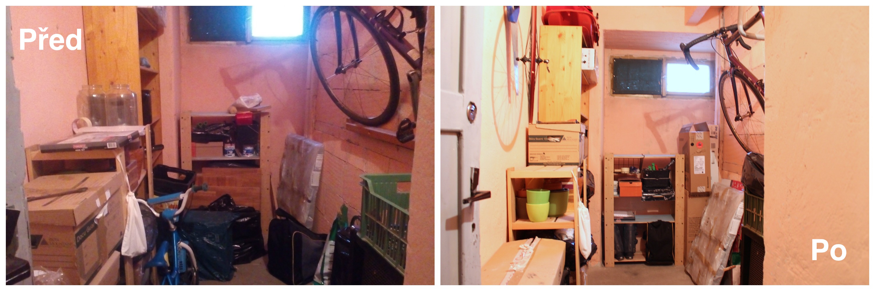 Úklid sklepa, před a po, Home Staging Praha, jarní úklid, pořádek